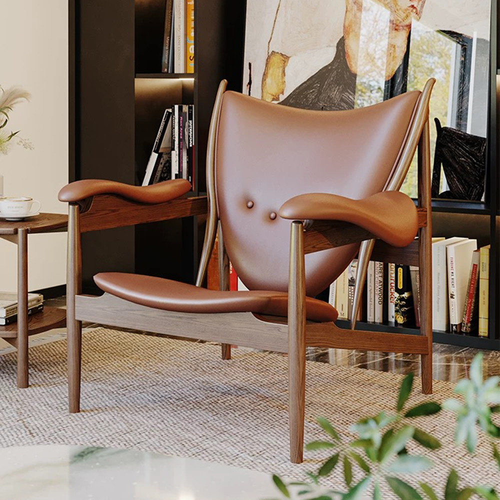 North American Black Walnut Chieftain Chair, Black Walnut Wood, Genuine Leather, Brown, , large