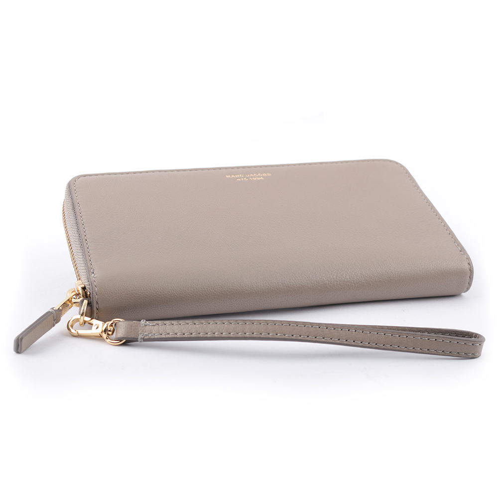 MARC JACOBS THE SLIM 84 山羊皮撞色附提把長夾/水泥灰, , large