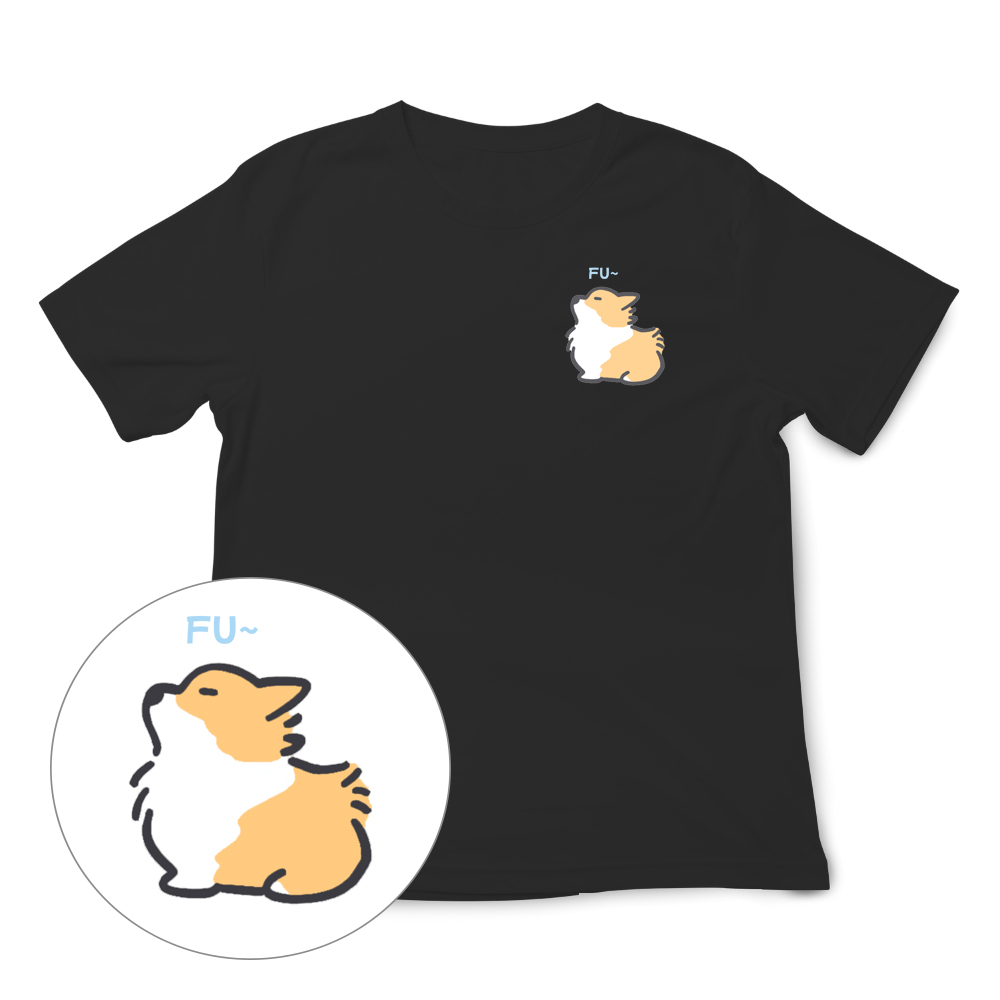 JZ TEE 柯基-吹風Fu~ 印花短袖T恤, , large