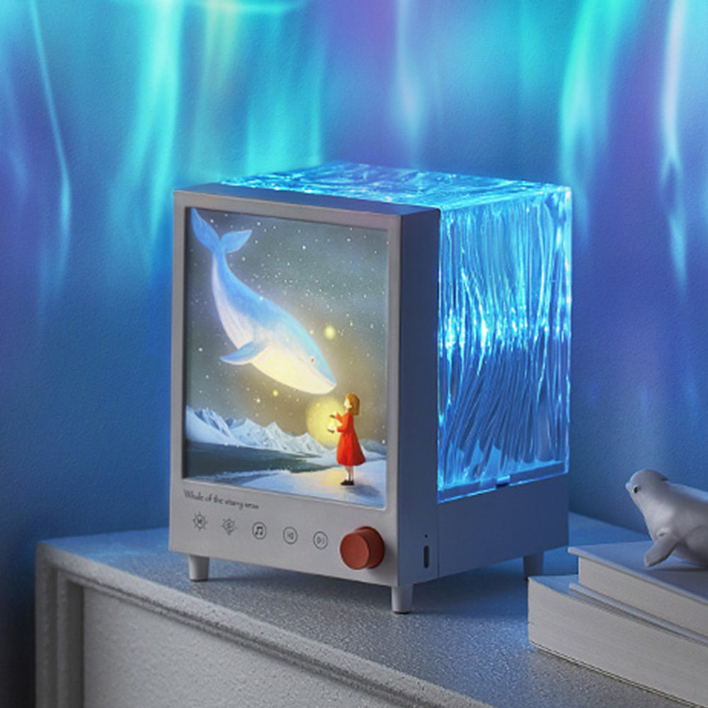 白噪音極光投影燈 小夜燈 動態極光 投影燈 鯨魚投影燈 白噪音 夜燈 7彩極光 無段式調光 禮盒 彩盒 雨聲 海聲 雪聲 火聲