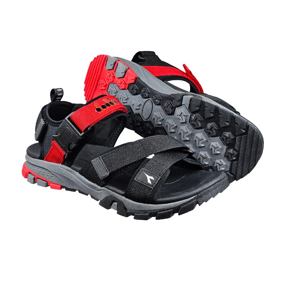 DIADORA迪亞多那 步行者兩棲涼鞋 男鞋 簡約素色 水陸兩用 插扣 魔鬼氈 耐用 減震 吸衝 柔軟 耐磨 灰桔 黑紅, 黑紅,25.5, large