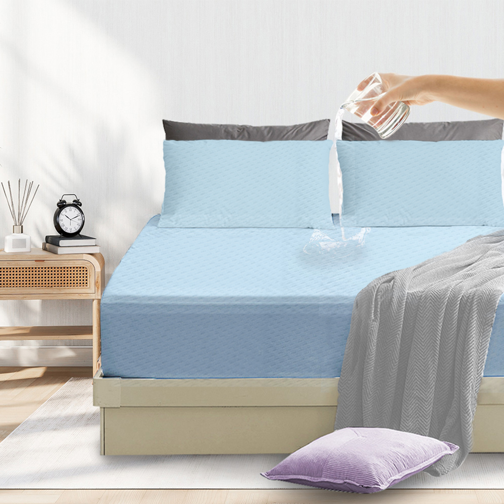 【寢室安居】護理級銀離子100%防水防蹣抗菌透氣保潔枕套-1對-水藍, , large