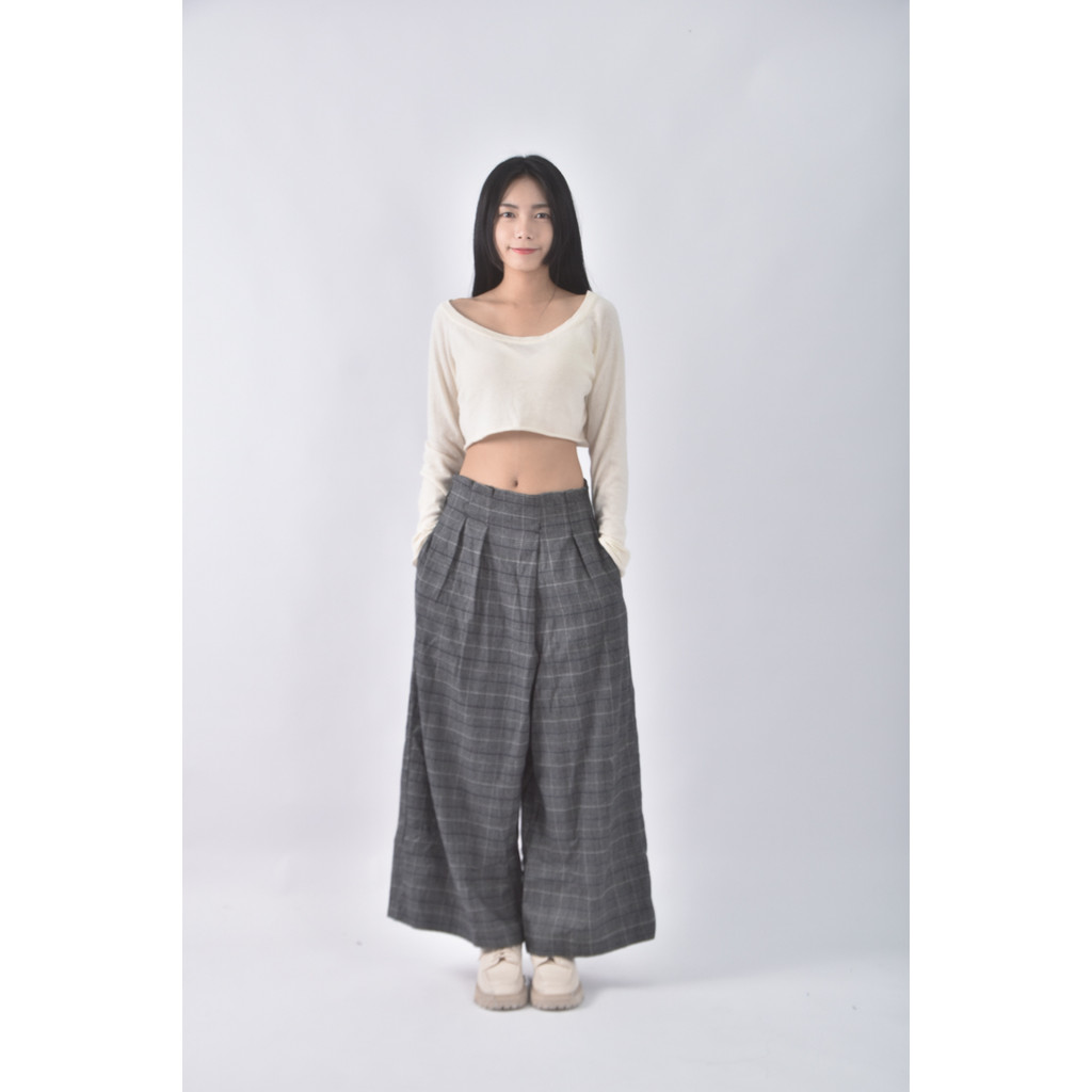 (XL) nnwm woman高腰質感格紋黑色長褲二手衣, , large