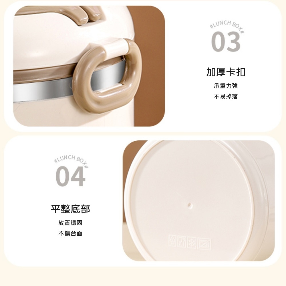【A&R】升級版日式304不鏽鋼三層保溫飯盒 微波款 2500ML - 奶油白, , large