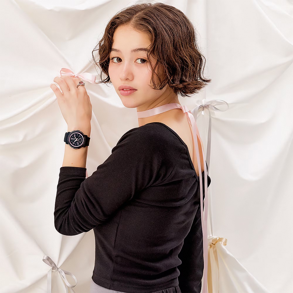 CASIO 卡西歐 BABY-G 緞帶雙顯女錶-黑/粉色 BGA-290RA-1A, , large