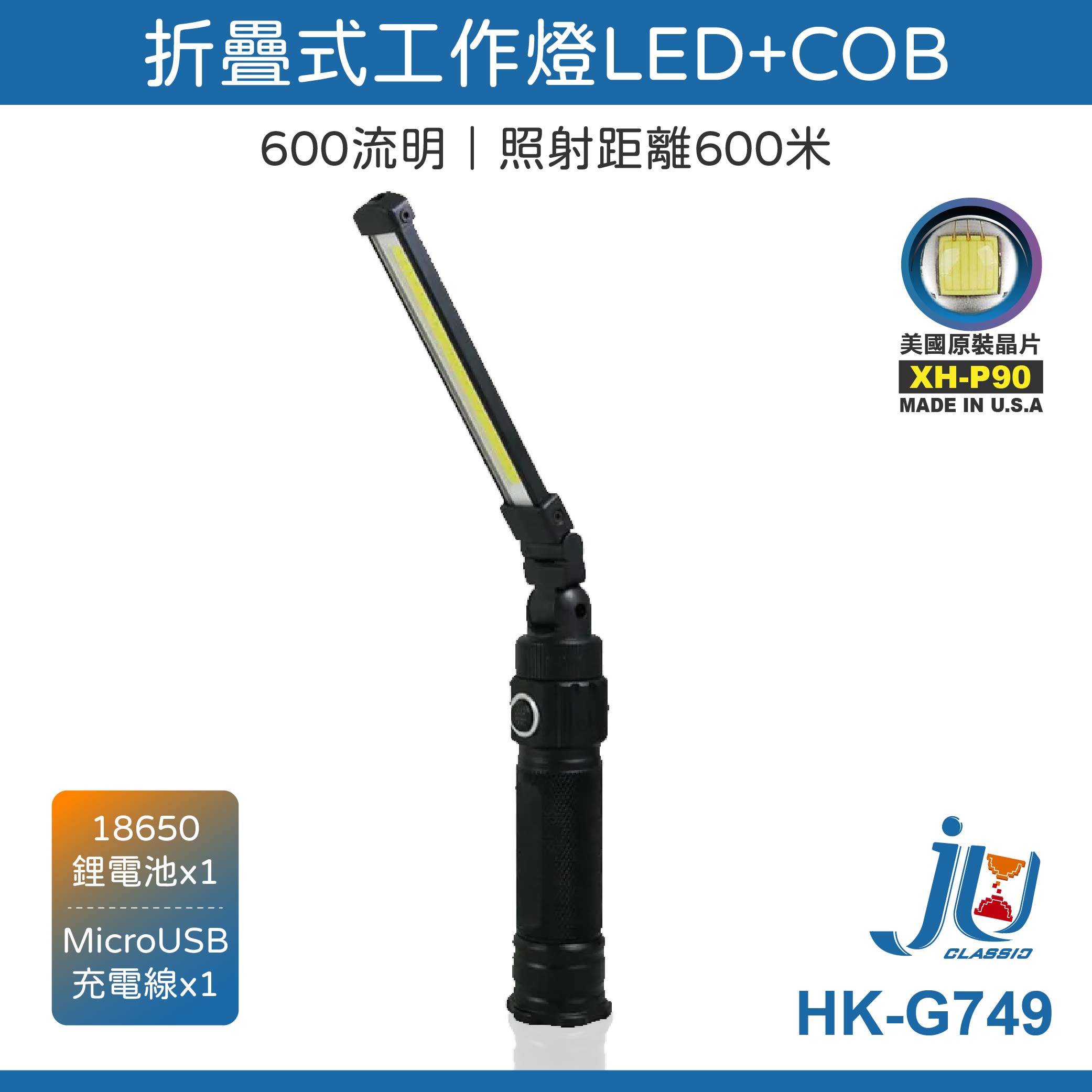 鉅玉經典｜折疊式工作燈LED+COB 照明燈 露營 磁吸 防水/油 燈條 雙軸 USB HK-G749, , large
