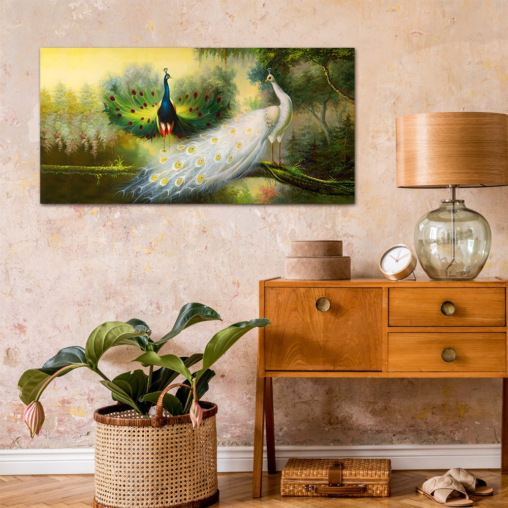 【御畫房】孔雀吉祥 國家一級畫師手繪油畫60×120cm(VF-140), , large