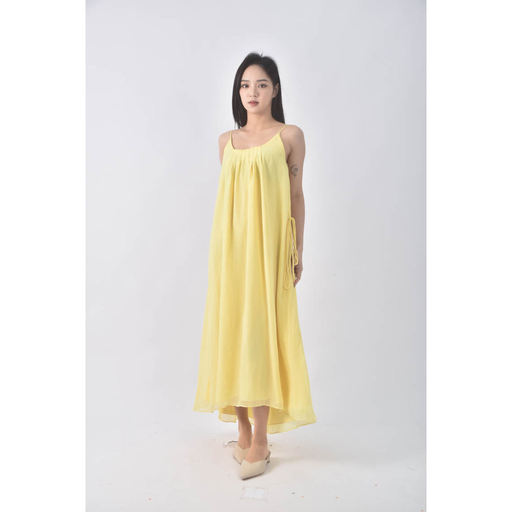 (S) 吊帶無袖黃色洋裝二手衣, , large