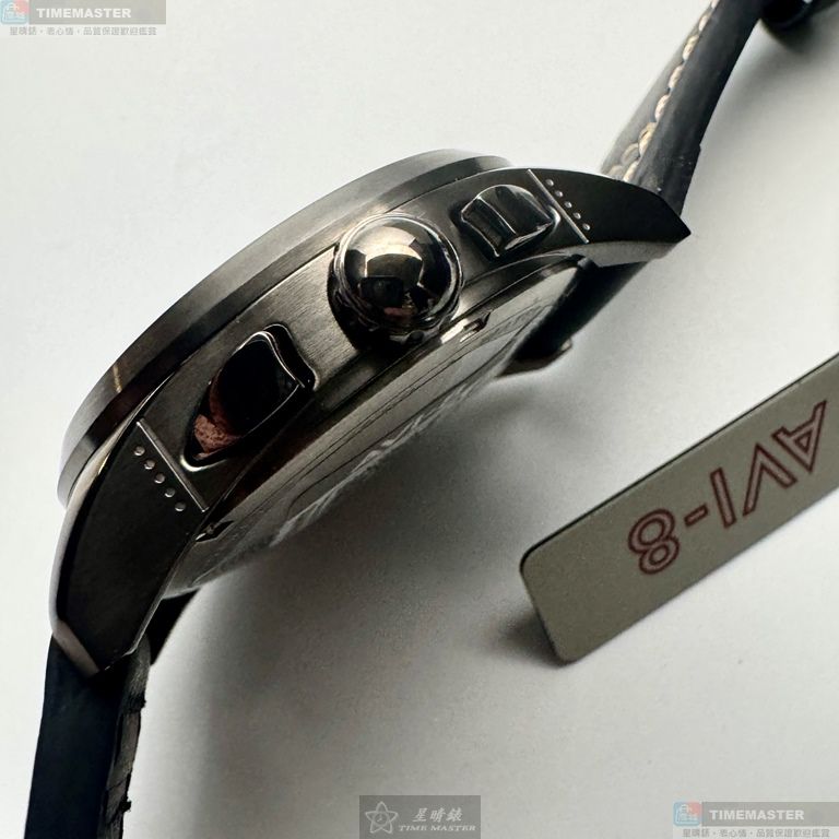 [星晴錶業]新品牌手錶,42mm,AV52668寶藍色錶面黑錶殼深黑色真皮皮革錶帶款, , large