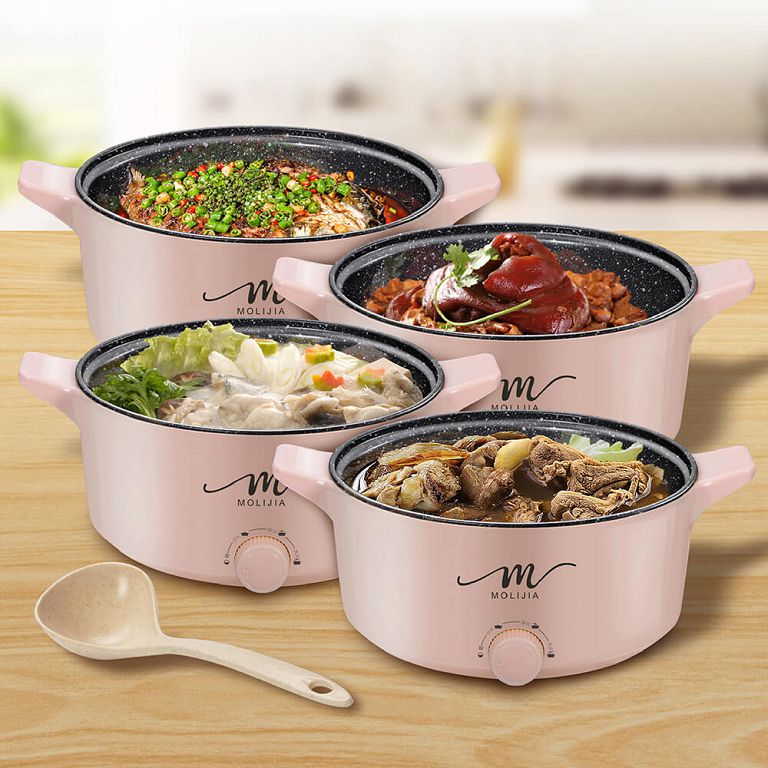 【MOLIJIA 魔力家】5L-M21 多功能美食料理不沾快煮電火鍋-藕荷粉, , large