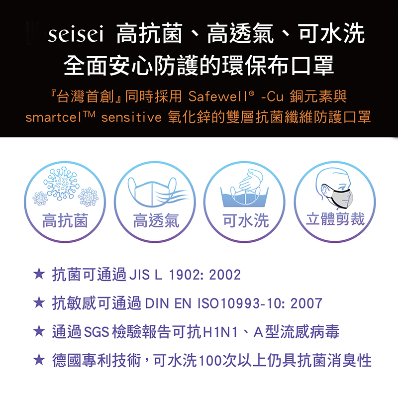 【seisei】雙層抗菌布口罩_德國專利技術_塗鴉 / 黑, , large