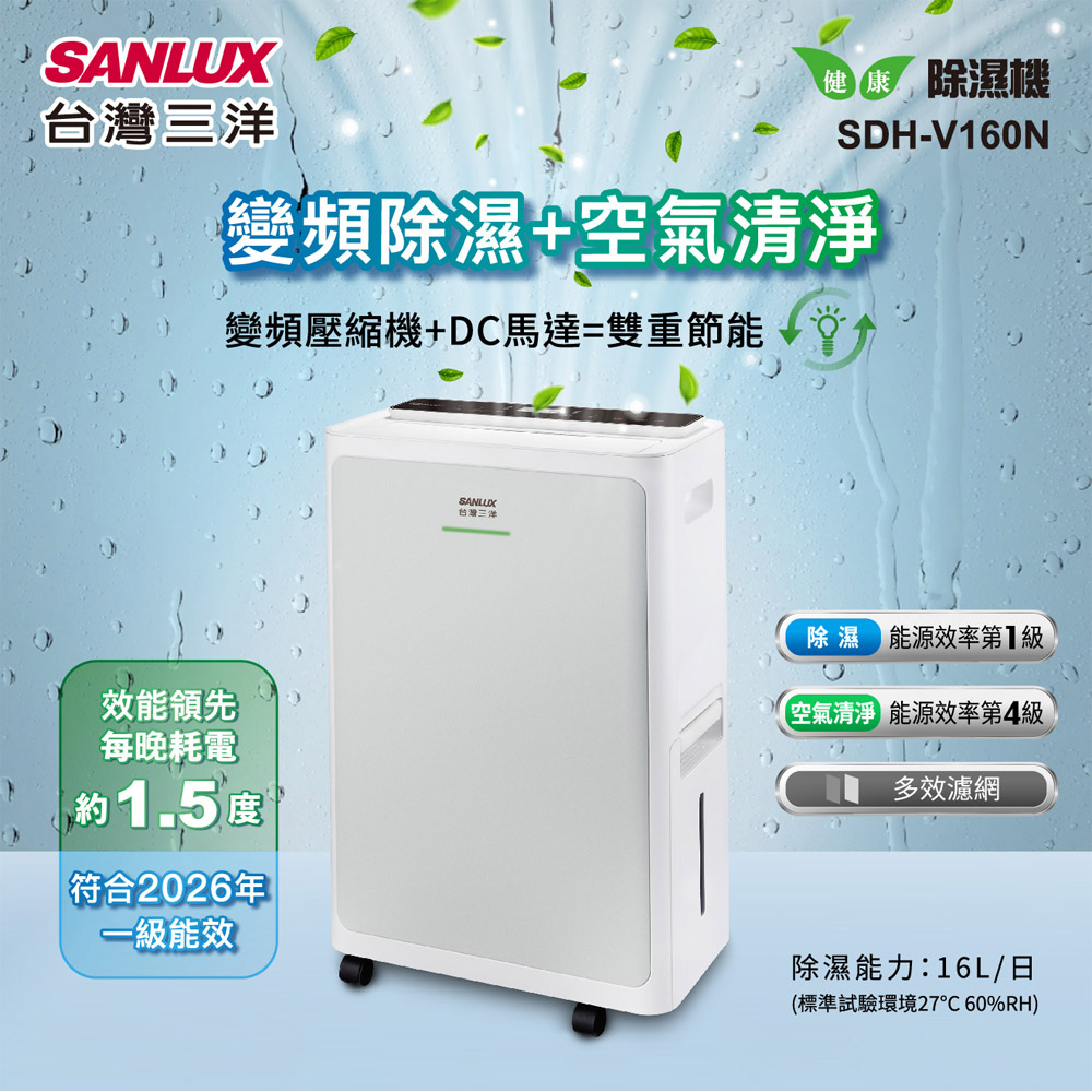 SANLUX Taiwan Sanyo 16L Inverter Air Purifier Dehumidifier SDH-V160N, , large