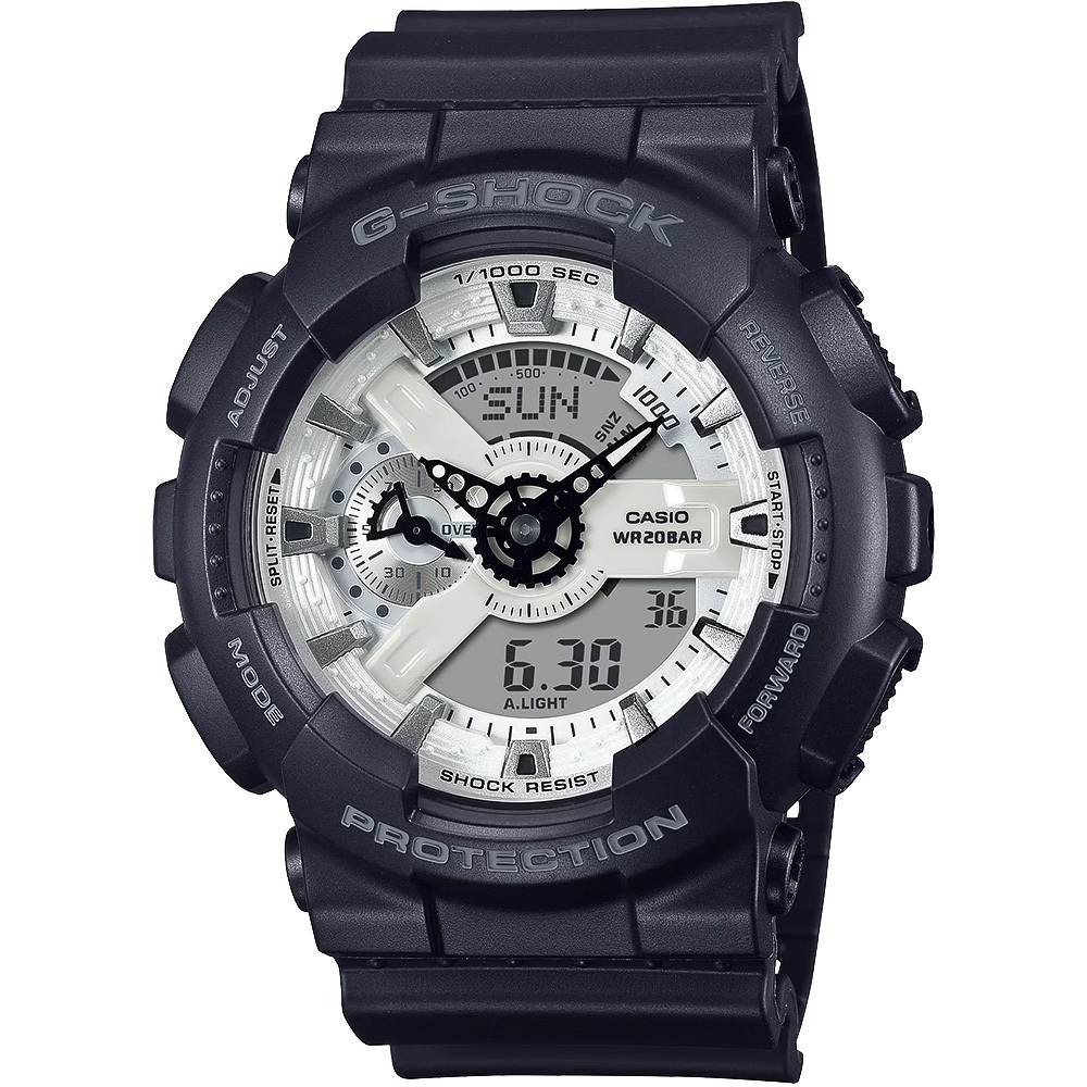 CASIO 卡西歐 G-SHOCK 黑白經典雙顯手錶 GA-110WD-1A, , large