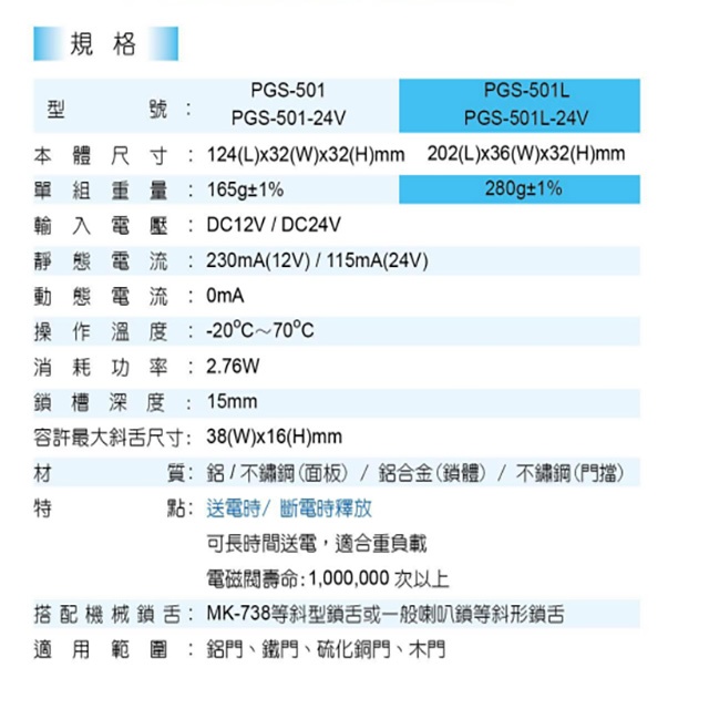 昌運監視器 PONGEE Pegasus PGS-501 送電開/斷電開可調整陰極電鎖 陰極鎖 電鎖, , large