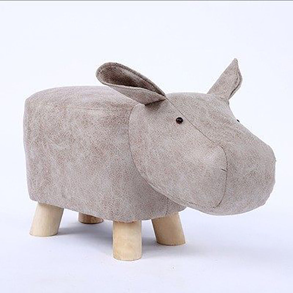 Creative animal-shaped solid wood children's low stool, hippo gray