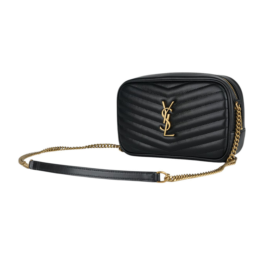 YSL Mini Lou 金字V紋小牛皮相機包/斜背包/黑色, , large