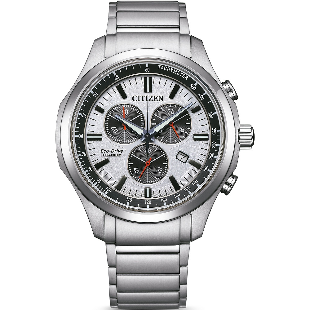 CITIZEN 星辰 鈦 熊貓錶 光動能計時手錶-銀 AT2530-85A, , large