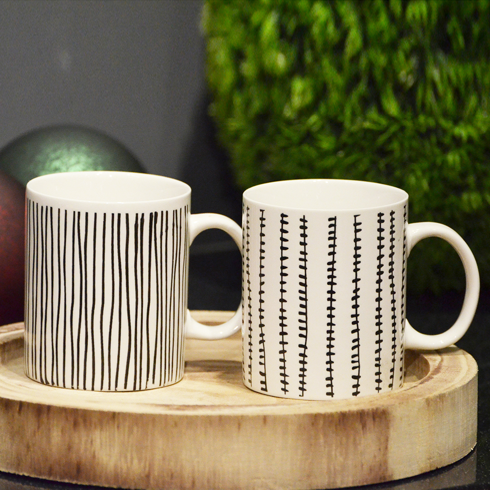 2-Piece Ceramic Mug Set with Line Pattern, , large