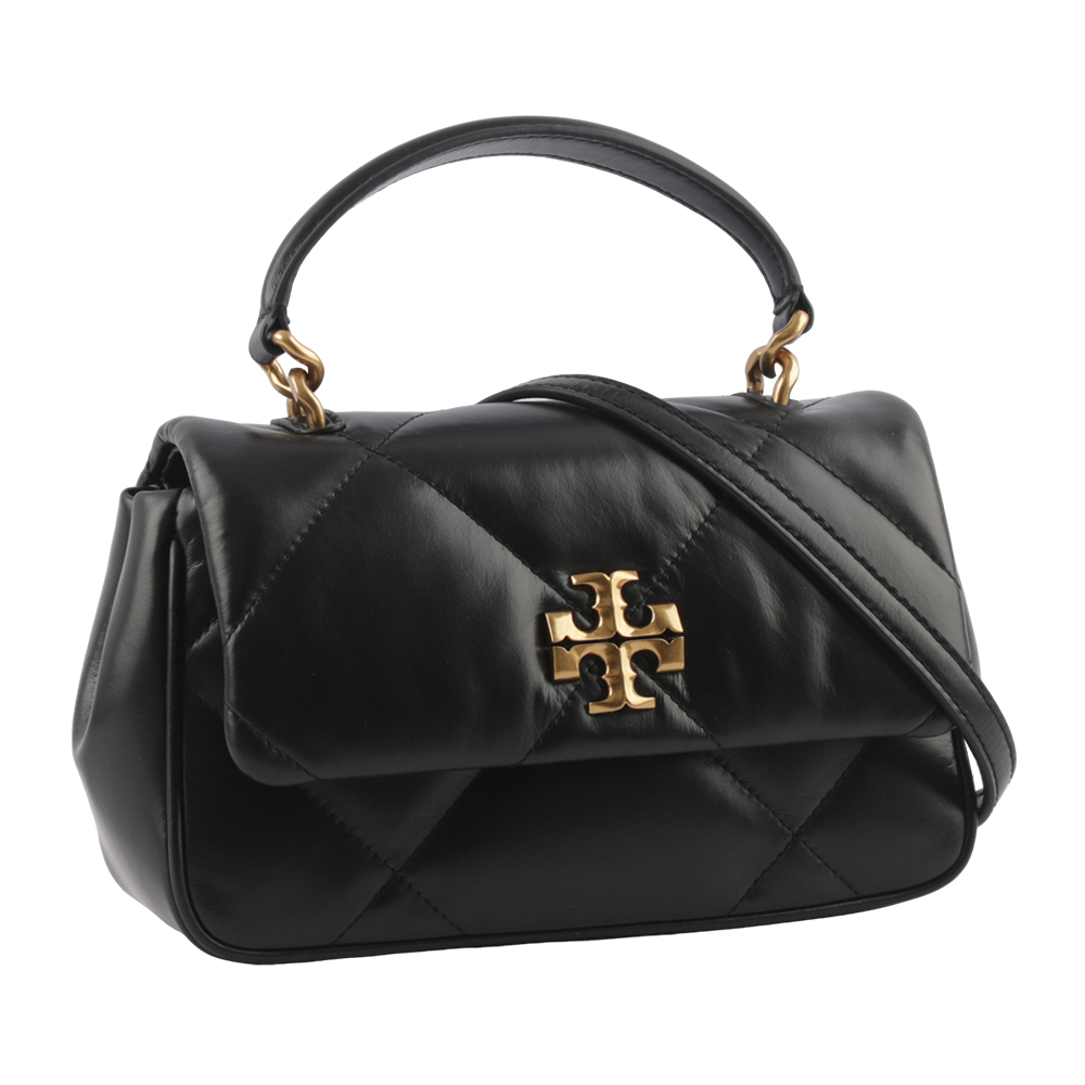 TORY BURCH Kira 納帕皮革鑽石格紋縫線手提/斜背二用包/黑色, , large