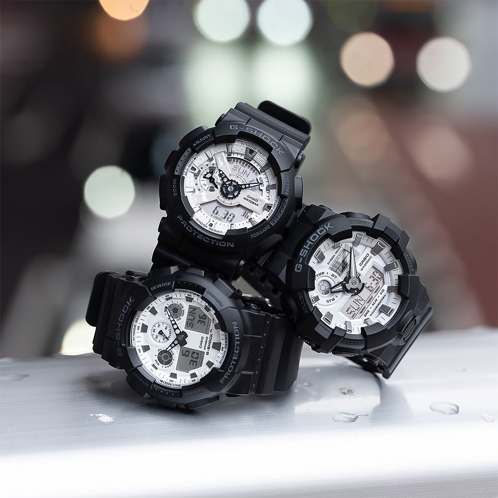 CASIO 卡西歐 G-SHOCK 黑白經典雙顯手錶 GA-700WD-1A, , large