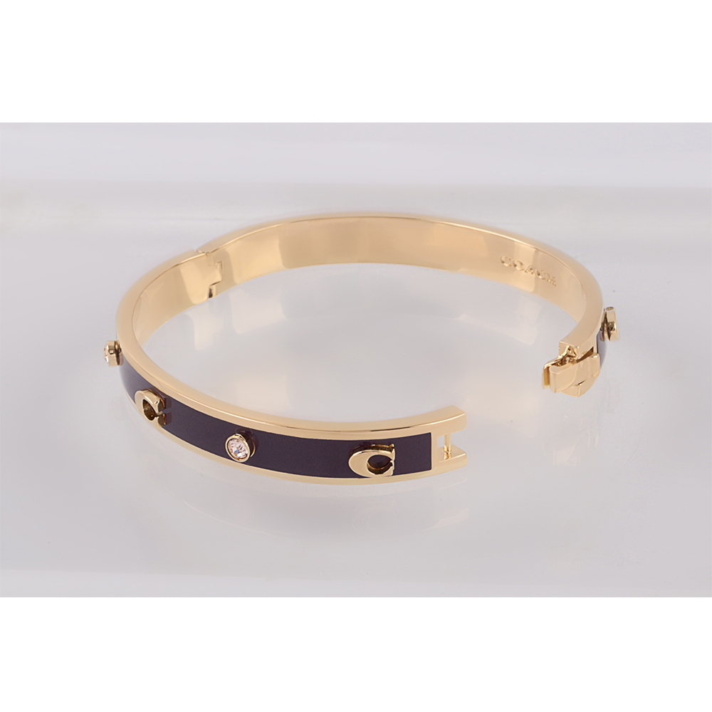 COACH C Logo 及玻璃水鑽不可調琺瑯手環/金色/紅酒色, , large