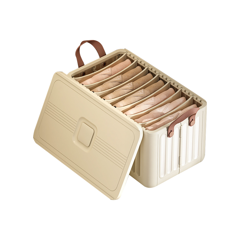 SHCJ 可折疊衣物整理堆疊收納籃 奶油白【小號有蓋7格】換季收納 玩具收納, , large