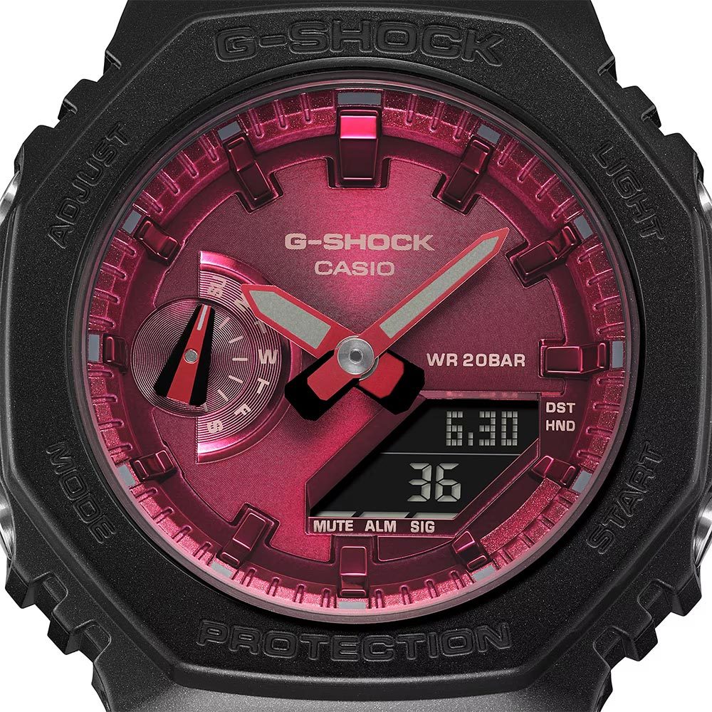 CASIO 卡西歐 G-SHOCK 八角 勃根地酒紅系列 雙顯手錶 GMA-S2100RB-1A, , large