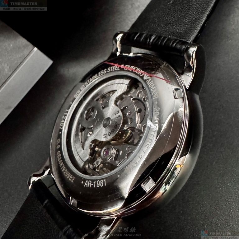 [星晴錶業]ARMANI手錶,44mm,AR00073機械鏤空錶面銀錶殼深黑色真皮皮革錶帶款, , large