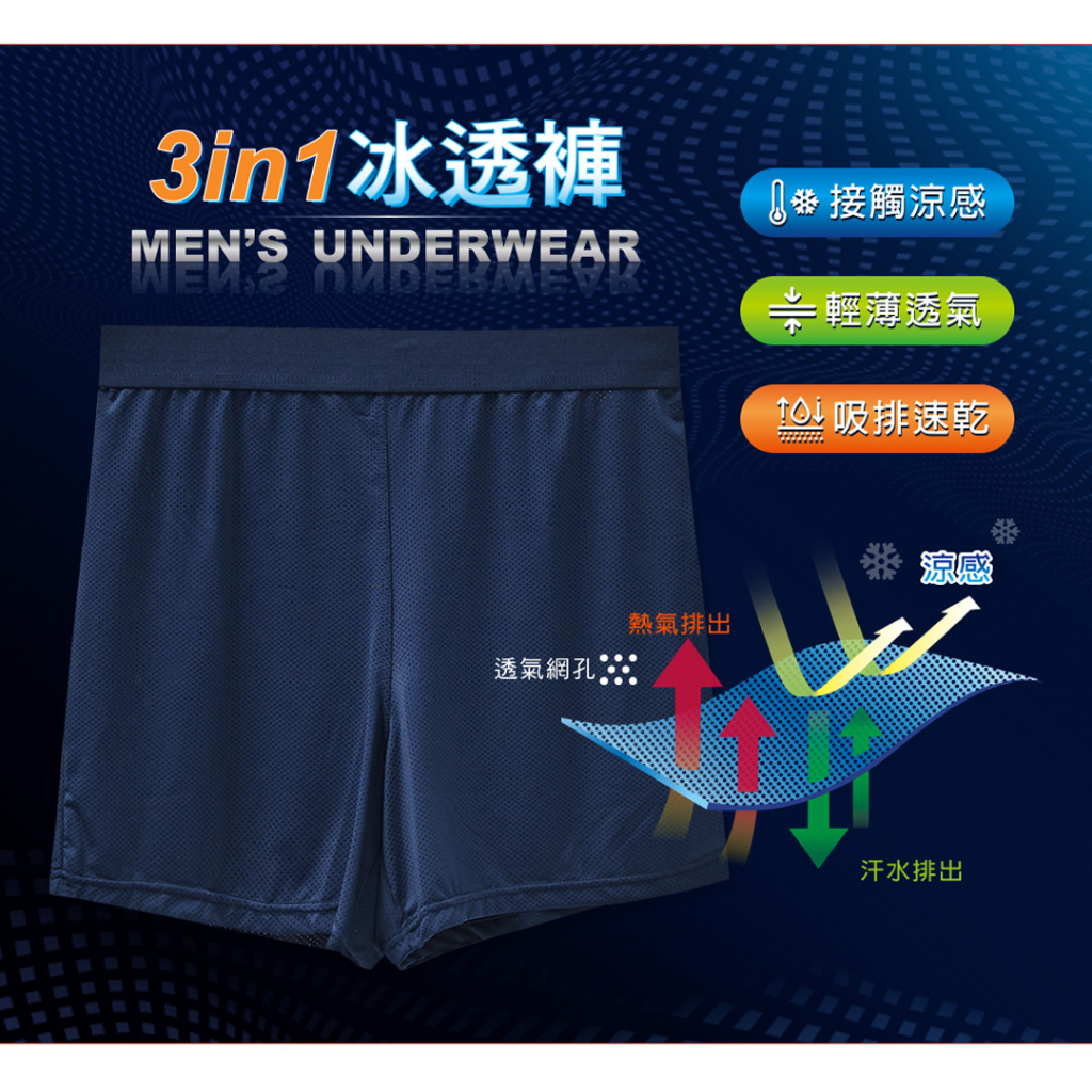 (多款) 男生涼感四角內褲 冰透褲 男內褲【旺達棉品 】 GK-CA001, , large