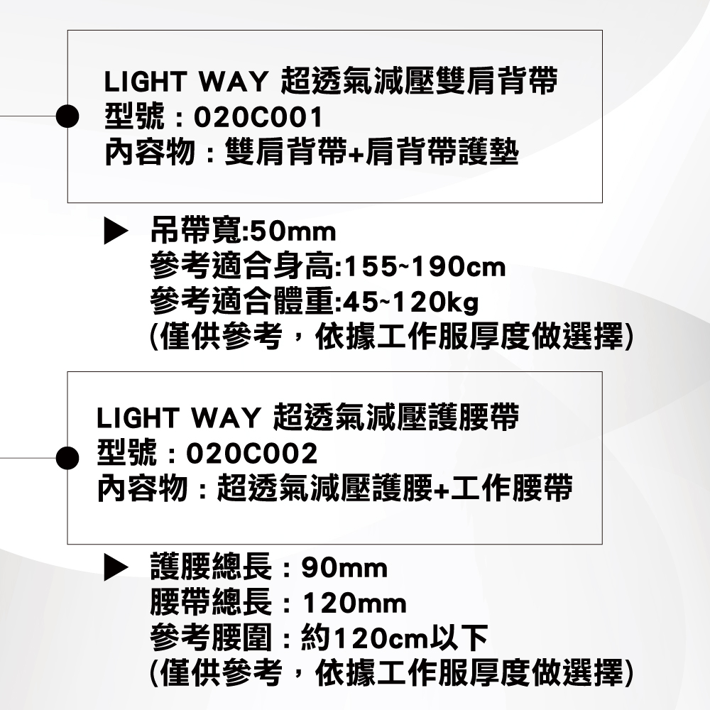 [LightWay錸崴]超透氣減壓雙肩背帶護腰組/020C003, , large