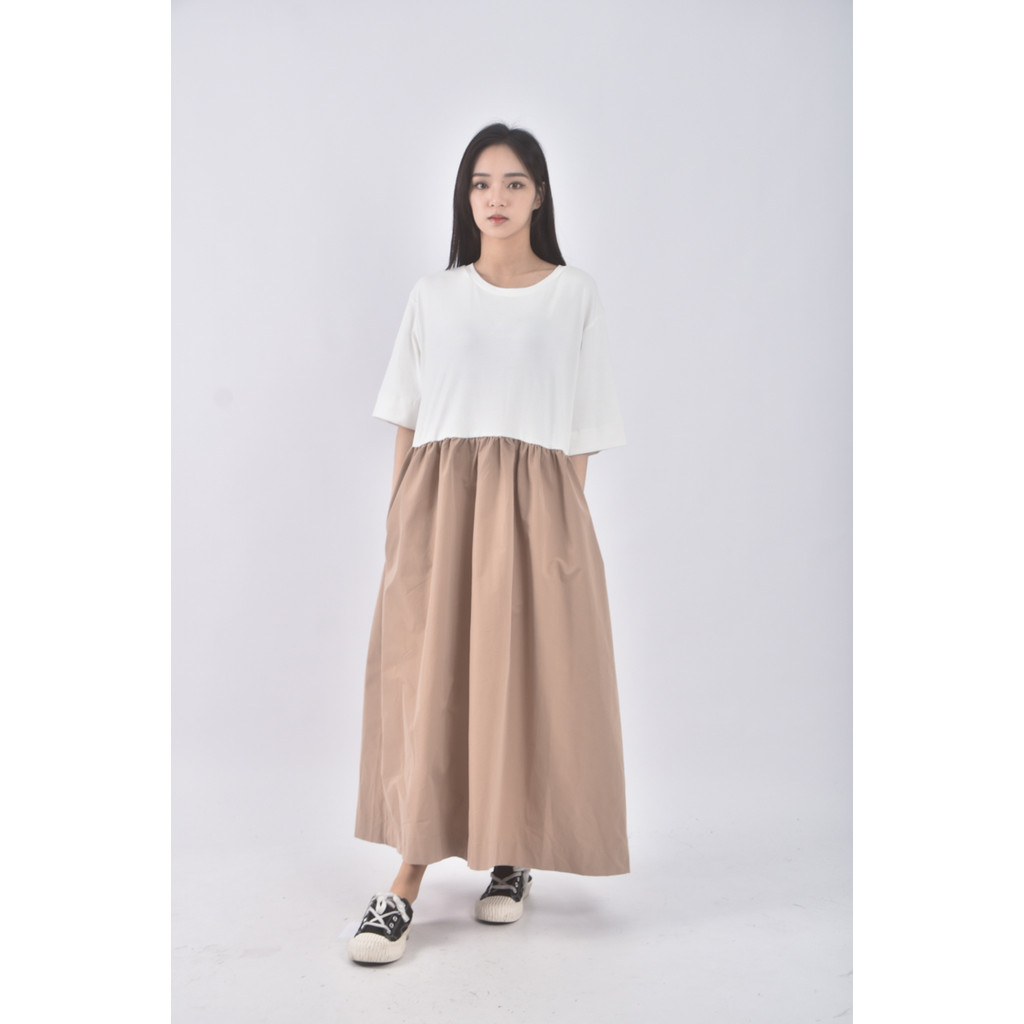 (L) net質感圓領杏色洋裝二手衣, , large