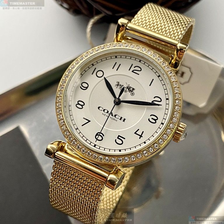 [星晴錶業]COACH手錶,32mm,CH00061白色錶面金色錶殼金色米蘭錶帶款, , large