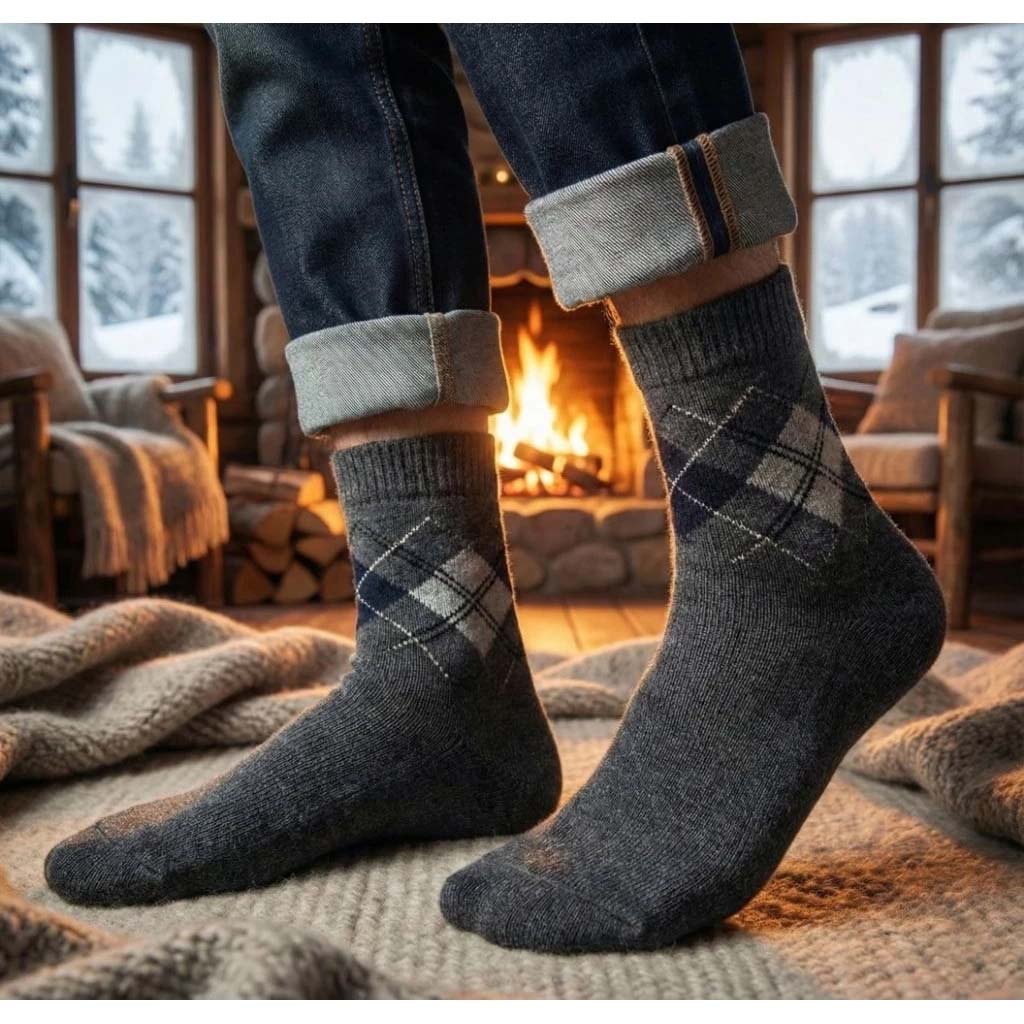 [Kaimi Cotton] 7-Pair Set &ndash; Random Colors &ndash; Winter Essential (Men&rsquo;s) Premium Thermal Wool Socks &ndash; Cold-Proof / Warm / Long Winter Socks &ndash; Plaid Design, , large