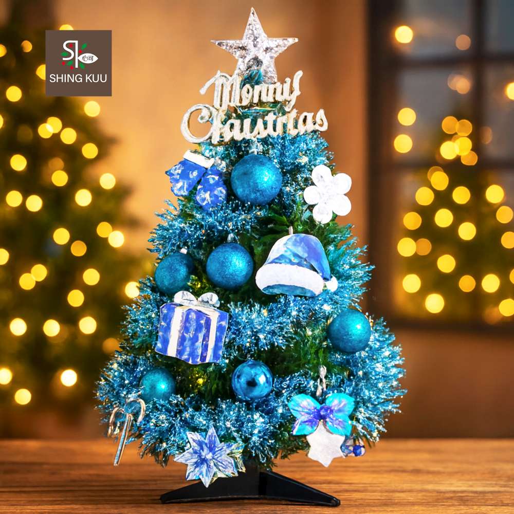 心可樂活-2尺60cm小美好套裝聖誕樹+1號藍雪禮物夢彩繪木片飾品組_不含燈款_台灣本島免運費, , large