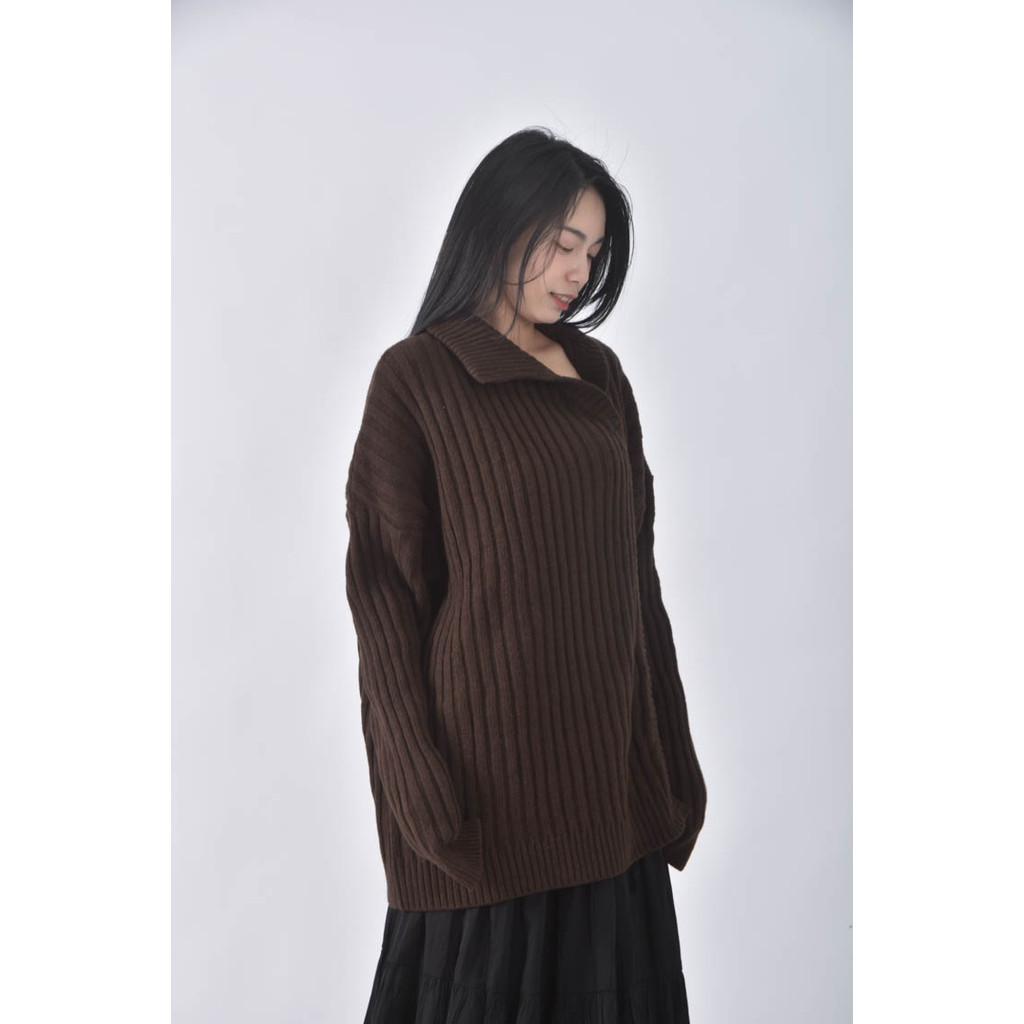 (F) lounge vera質感坑紋棕色長袖上衣二手衣, , large