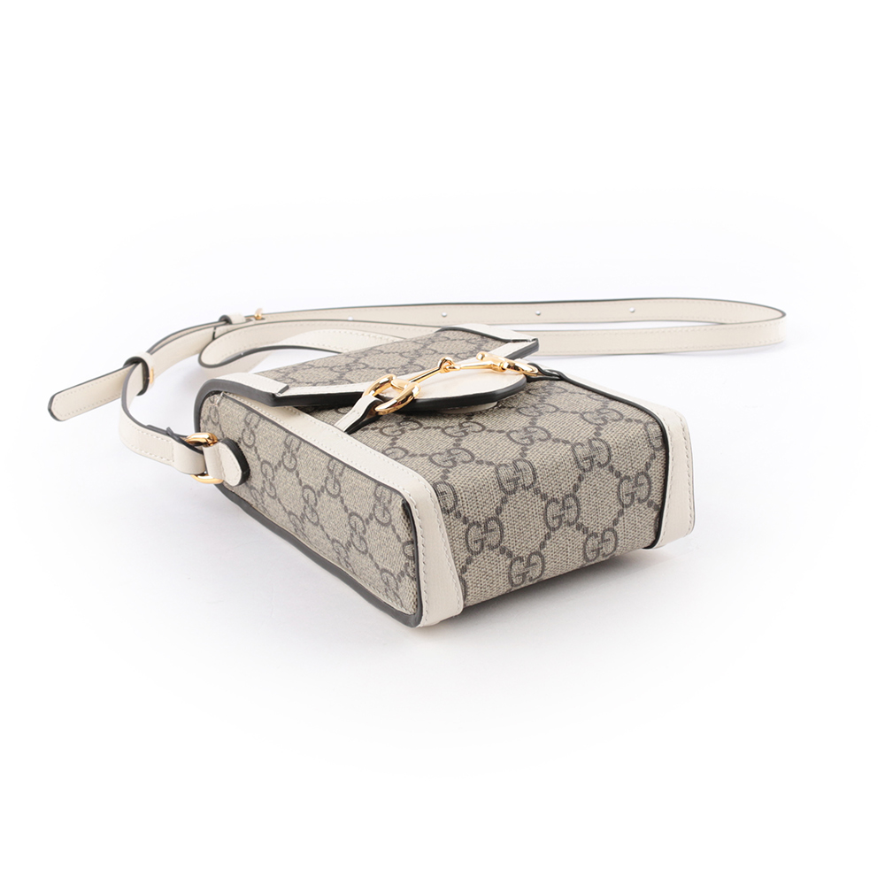 GUCCI Horsebit 1955 GG Supreme帆布手機斜背包/白色, , large