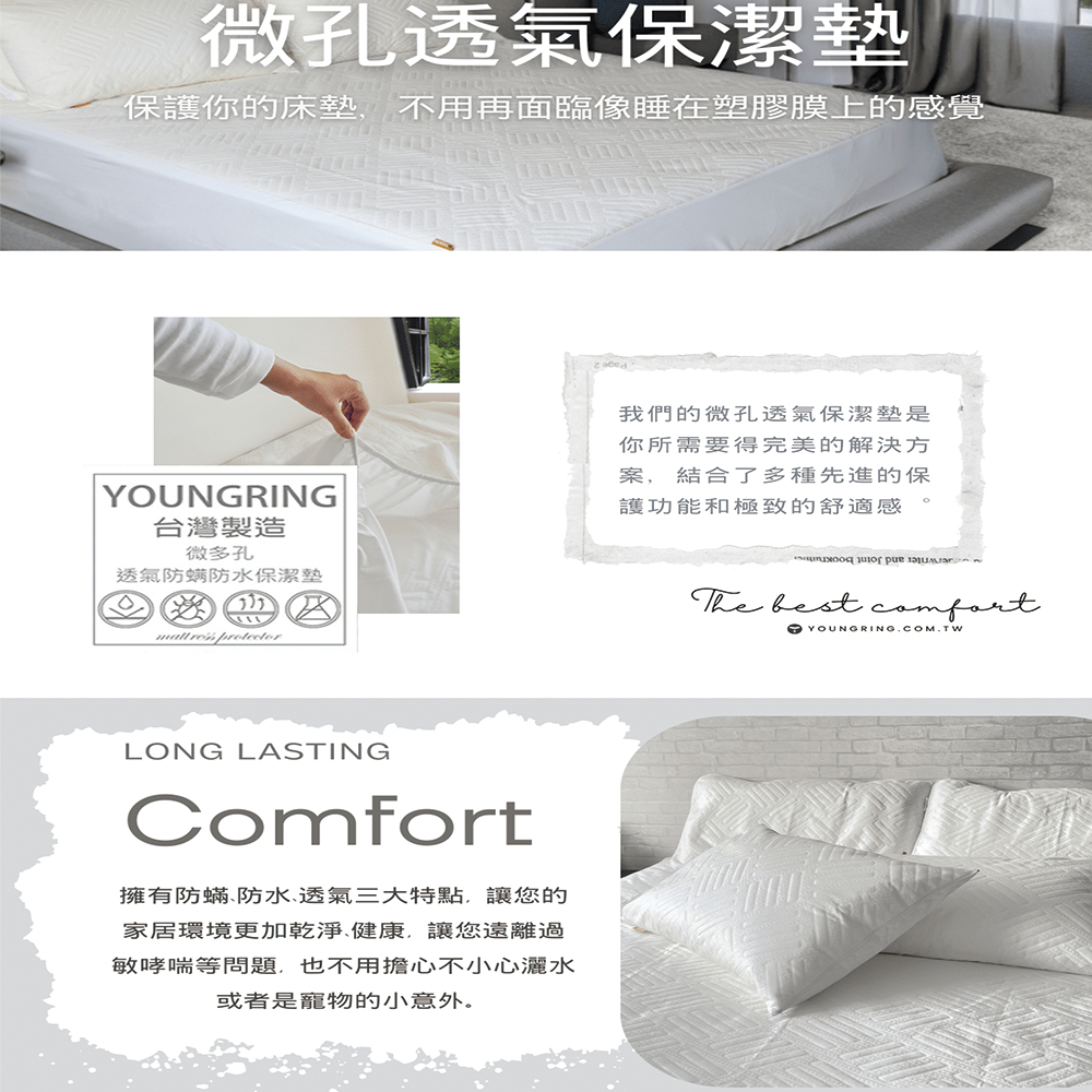 【生活好室】透氣微孔保潔墊 保潔墊 透氣防水 床墊 保潔 多種認證 床包式 SGS 防水透氣認證 防螨 100%台灣製造, , large