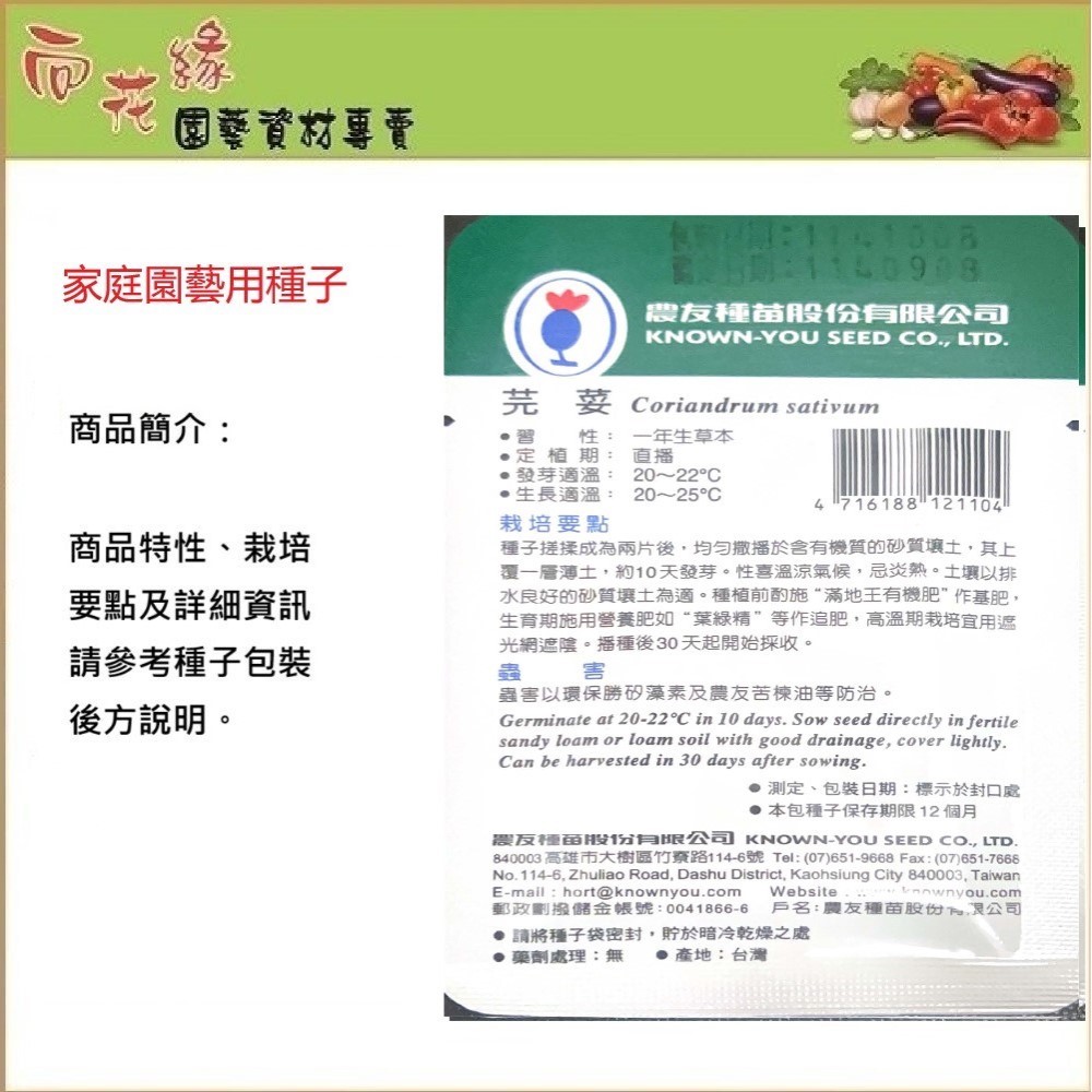 【向花緣】農友 芫荽 - 蔬菜種子, , large