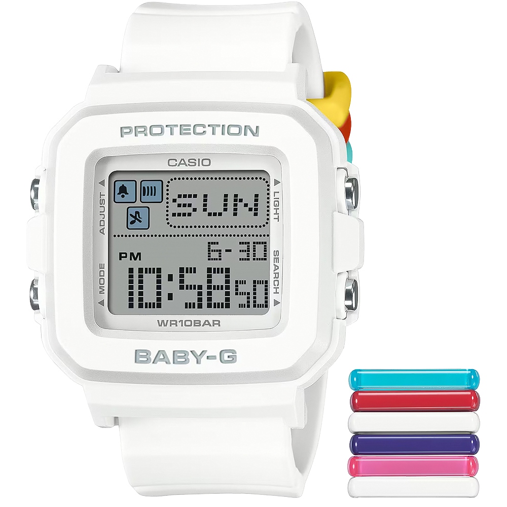 CASIO 卡西歐 BABY-G 隨附6個繽紛錶帶環 像素動畫手錶 BGD-10L-7, , large