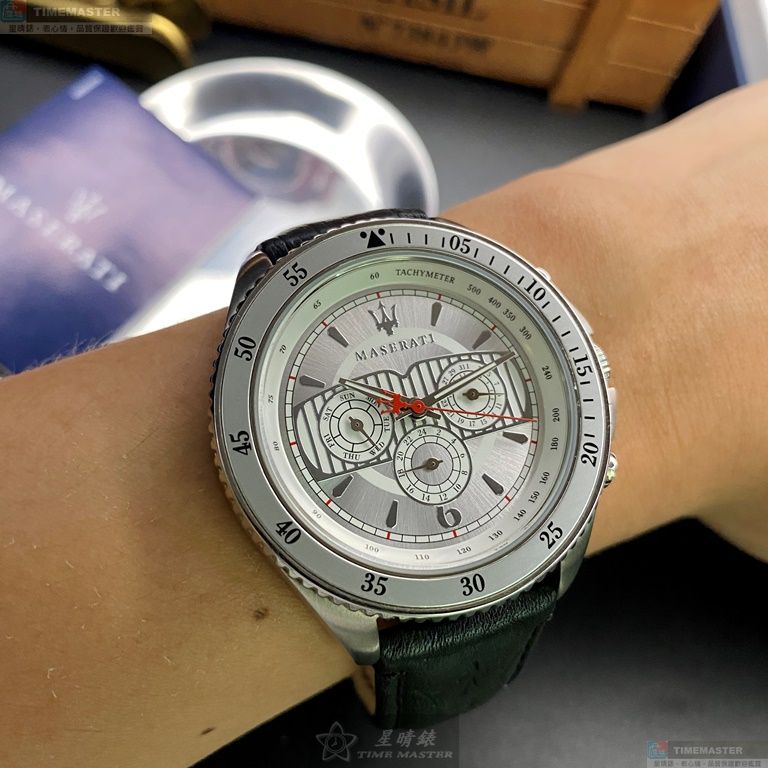 [星晴錶業]MASERATI手錶,46mm,R8851101004銀色錶面銀錶殼深黑色真皮皮革錶帶款, , large