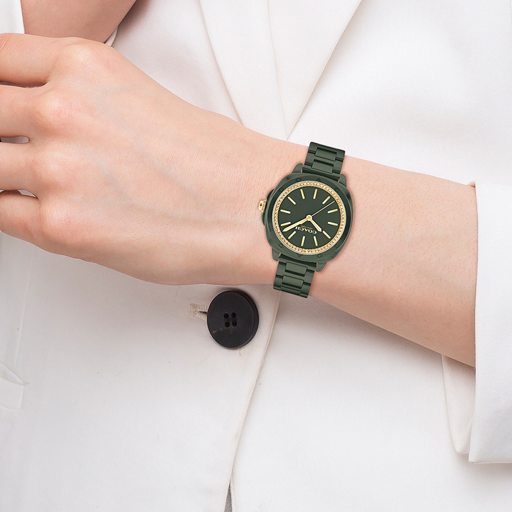 COACH Kitt 橄欖綠 晶鑽陶瓷女錶 34mm CO14504404, , large