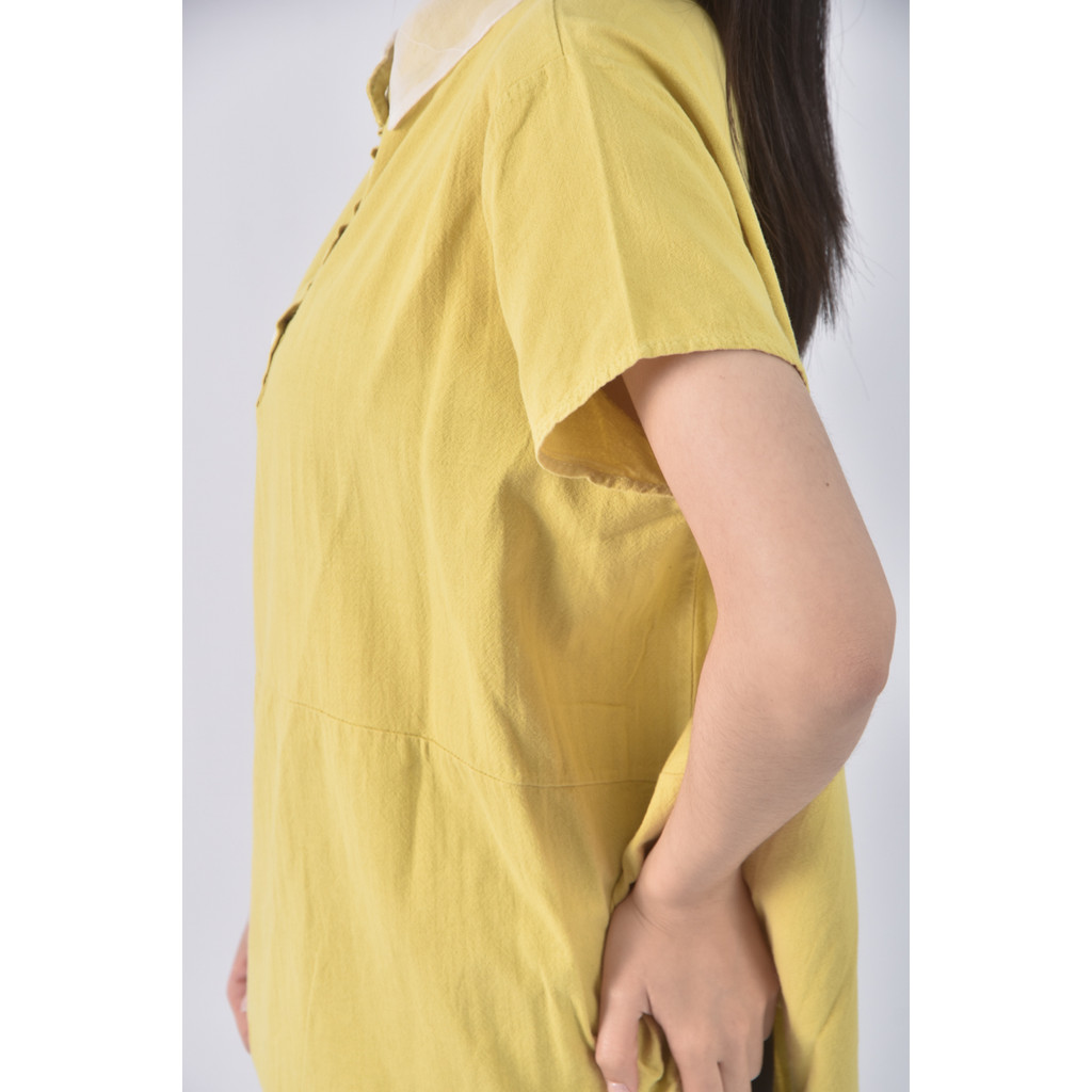 (XL) qys排扣黃色短袖上衣二手衣, , large