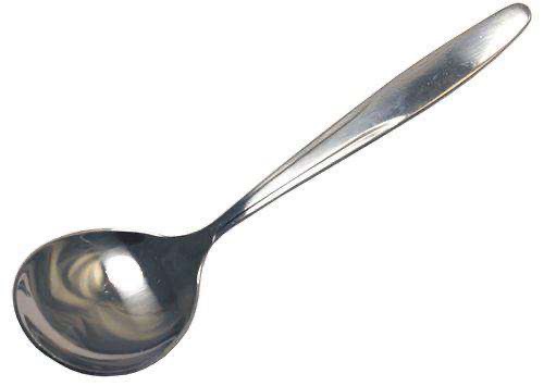 Wide flat grooved large round spoon, , large
