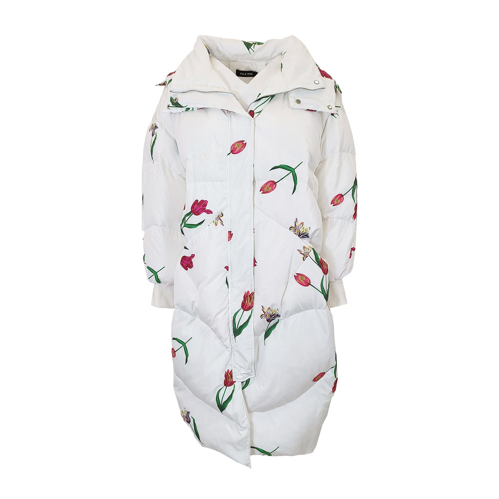 YLZ白色印花連帽羽絨服, , large