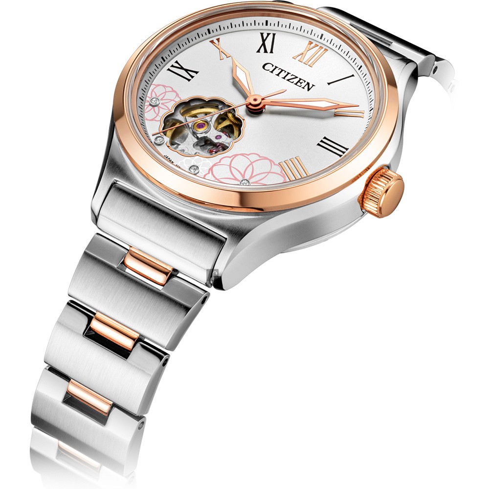 CITIZEN 星辰 花朵鏤空機械錶-34mm PC1008-89A, , large