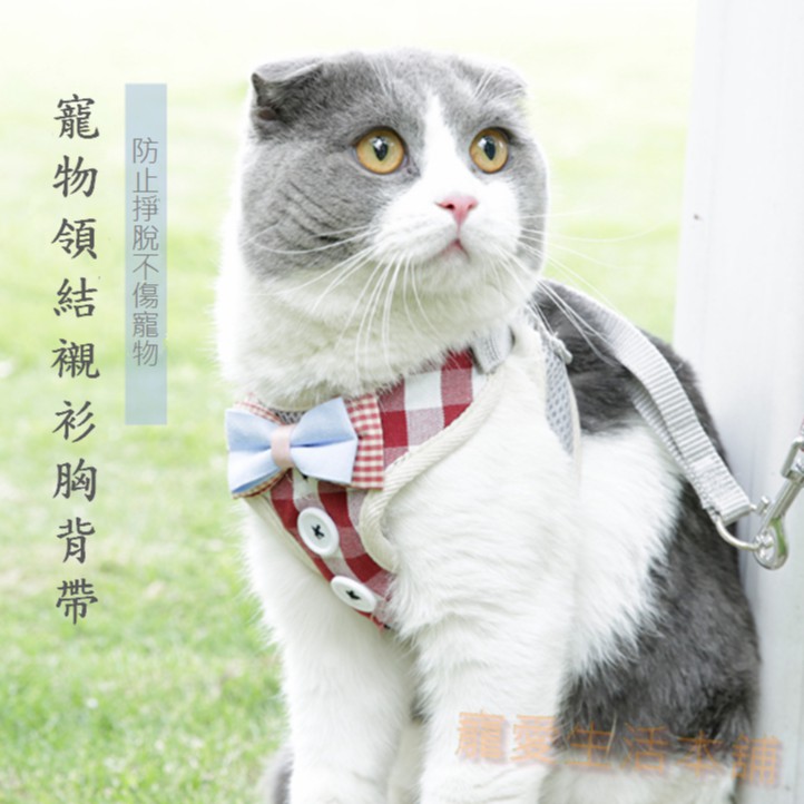【寵愛生活本舖】小型寵物寵物領結襯衫胸背帶 牽引繩 迷你犬 小動物專用外出拉繩 背心式 領結背心 蝴蝶結胸背帶