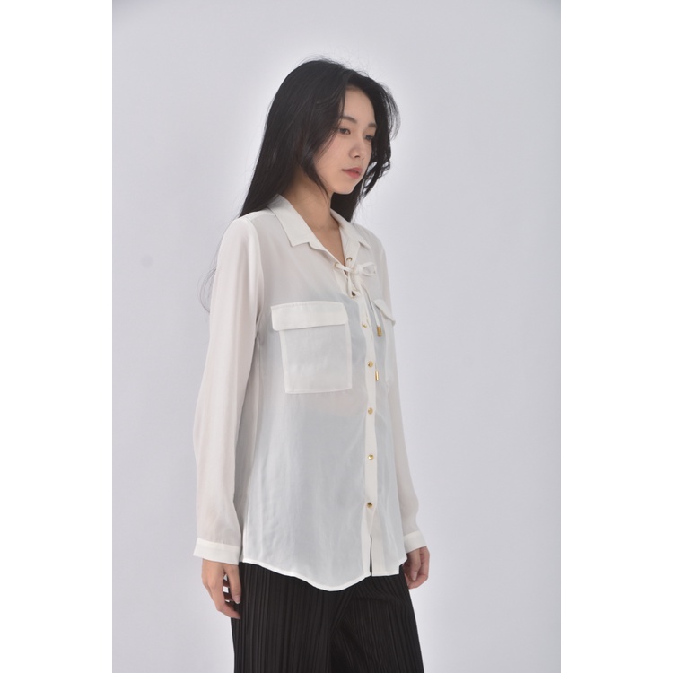 (S) vicky質感綁帶白色長袖上衣二手衣, , large