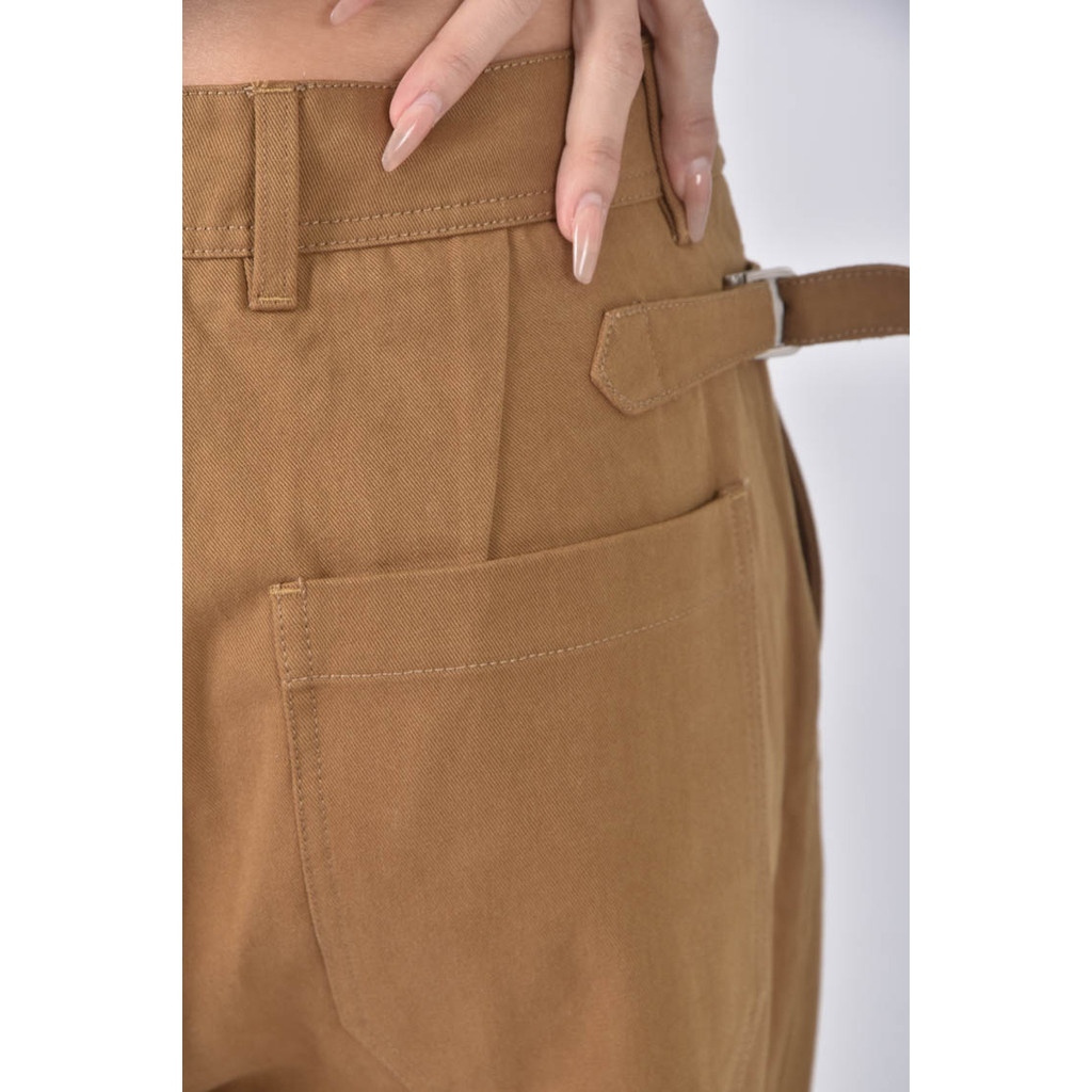 (M) 邊縫高腰棉質純棉黃色長褲二手衣, , large