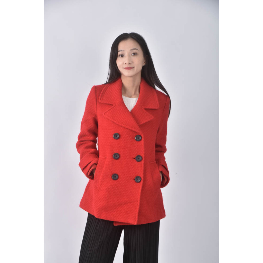 (S) ure羊毛排扣紅色外套二手衣, , large
