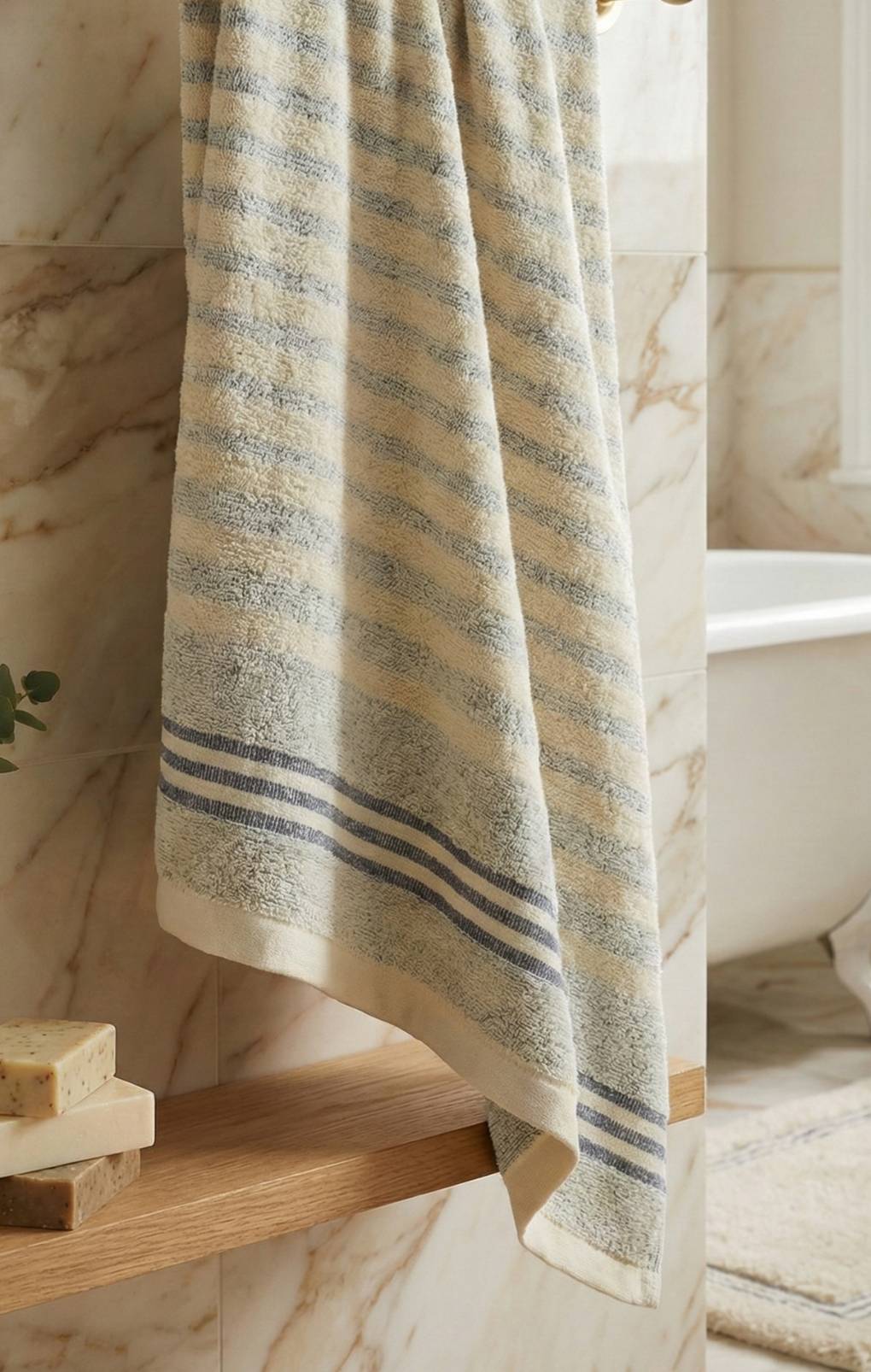 [Kaimi Cotton] MIT Taiwan-Made 18-Towel Weight Moisture-Absorbing Soft Pineapple-Textured Striped Towel, , large